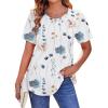 imageZeagoo Womens Casual T Shirts for Summer 2025 Short Sleeve Crewneck Tunic Shirts Floral Print Tops Pleated Dressy BlouseWhite Floral