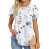 imageZeagoo Womens Casual T Shirts for Summer 2025 Short Sleeve Crewneck Tunic Shirts Floral Print Tops Pleated Dressy BlouseWhite Floral