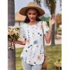 imageZeagoo Womens Casual T Shirts for Summer 2025 Short Sleeve Crewneck Tunic Shirts Floral Print Tops Pleated Dressy BlouseWhite Floral