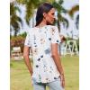imageZeagoo Womens Casual T Shirts for Summer 2025 Short Sleeve Crewneck Tunic Shirts Floral Print Tops Pleated Dressy BlouseWhite Floral
