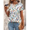 imageZeagoo Womens Casual T Shirts for Summer 2025 Short Sleeve Crewneck Tunic Shirts Floral Print Tops Pleated Dressy BlouseWhite Leaf Print