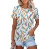 imageZeagoo Womens Casual T Shirts for Summer 2025 Short Sleeve Crewneck Tunic Shirts Floral Print Tops Pleated Dressy BlouseWhite Leaf Print