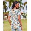 imageZeagoo Womens Casual T Shirts for Summer 2025 Short Sleeve Crewneck Tunic Shirts Floral Print Tops Pleated Dressy BlouseWhite Leaf Print