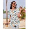 imageZeagoo Womens Casual T Shirts for Summer 2025 Short Sleeve Crewneck Tunic Shirts Floral Print Tops Pleated Dressy BlouseWhite Leaf Print