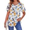 imageZeagoo Womens Casual T Shirts for Summer 2025 Short Sleeve Crewneck Tunic Shirts Floral Print Tops Pleated Dressy BlouseYellow Flower Print