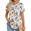 imageZeagoo Womens Casual T Shirts for Summer 2025 Short Sleeve Crewneck Tunic Shirts Floral Print Tops Pleated Dressy BlouseYellow Flower Print