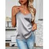 imageZeagoo Womens Silk Satin Tank Tops 2025 V Neck Adjustable Spaghetti Strap Sleeveless Camisole Summer Basic Blouse2 Pack Light Graywhite