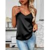imageZeagoo Womens Silk Satin Tank Tops 2025 V Neck Adjustable Spaghetti Strap Sleeveless Camisole Summer Basic BlouseBlack