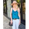 imageZeagoo Womens Silk Satin Tank Tops 2025 V Neck Adjustable Spaghetti Strap Sleeveless Camisole Summer Basic BlouseBlue Green