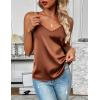 imageZeagoo Womens Silk Satin Tank Tops 2025 V Neck Adjustable Spaghetti Strap Sleeveless Camisole Summer Basic BlouseBrown