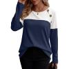 imageZeagoo Women Waffle Knit Shirts Long Sleeve Colorblock Tee Button Detail TunicsNavy