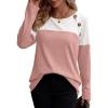 imageZeagoo Women Waffle Knit Shirts Long Sleeve Colorblock Tee Button Detail TunicsPale Pink