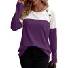 imageZeagoo Women Waffle Knit Shirts Long Sleeve Colorblock Tee Button Detail TunicsPurple