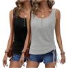 imageZeagoo Womens 2025 Tank Tops 2 Pack Summer Sleeveless Tops U Neck Side Ruched Button Casual Henley ShirtsBlackgrey