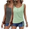imageZeagoo Womens 2025 Tank Tops 2 Pack Summer Sleeveless Tops U Neck Side Ruched Button Casual Henley ShirtsDark Greylake Green