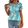 imageZeagoo Womens Casual T Shirts for Summer 2025 Short Sleeve Crewneck Tunic Shirts Floral Print Tops Pleated Dressy BlouseBlue Floral