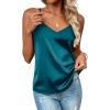 imageZeagoo Womens Silk Satin Tank Tops 2025 V Neck Adjustable Spaghetti Strap Sleeveless Camisole Summer Basic BlouseBlue Green