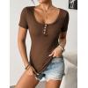 imageZeagoo 3 Pack Women Tops Ribbed Square Neck T Shirts Summer Basic Trendy Slim Fit Henley Button Blouses S2XLBlackwhitebrown