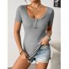 imageZeagoo 3 Pack Women Tops Ribbed Square Neck T Shirts Summer Basic Trendy Slim Fit Henley Button Blouses S2XLBlackwhitegrey