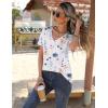 imageZeagoo Womens Short Sleeve Shirts for Summer Casual VNeck Blouse Shirts 2025 Dressy Tops with PleatsFlower1