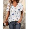 imageZeagoo Womens Short Sleeve Shirts for Summer Casual VNeck Blouse Shirts 2025 Dressy Tops with PleatsFlower1