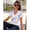 imageZeagoo Womens Short Sleeve Shirts for Summer Casual VNeck Blouse Shirts 2025 Dressy Tops with PleatsFlower1