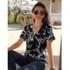 imageZeagoo Womens Short Sleeve Shirts for Summer Casual VNeck Blouse Shirts 2025 Dressy Tops with PleatsFlower10