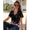 imageZeagoo Womens Short Sleeve Shirts for Summer Casual VNeck Blouse Shirts 2025 Dressy Tops with PleatsFlower11