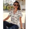 imageZeagoo Womens Short Sleeve Shirts for Summer Casual VNeck Blouse Shirts 2025 Dressy Tops with PleatsFlower13