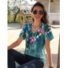 imageZeagoo Womens Short Sleeve Shirts for Summer Casual VNeck Blouse Shirts 2025 Dressy Tops with PleatsFlower2