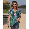 imageZeagoo Womens Short Sleeve Shirts for Summer Casual VNeck Blouse Shirts 2025 Dressy Tops with PleatsFlower2