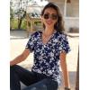 imageZeagoo Womens Short Sleeve Shirts for Summer Casual VNeck Blouse Shirts 2025 Dressy Tops with PleatsFlower4