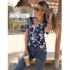 imageZeagoo Womens Short Sleeve Shirts for Summer Casual VNeck Blouse Shirts 2025 Dressy Tops with PleatsFlower4