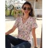 imageZeagoo Womens Short Sleeve Shirts for Summer Casual VNeck Blouse Shirts 2025 Dressy Tops with PleatsFlower5