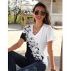 imageZeagoo Womens Short Sleeve Shirts for Summer Casual VNeck Blouse Shirts 2025 Dressy Tops with PleatsFlower6