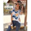 imageZeagoo Womens Short Sleeve Shirts for Summer Casual VNeck Blouse Shirts 2025 Dressy Tops with PleatsFlower7