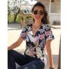 imageZeagoo Womens Short Sleeve Shirts for Summer Casual VNeck Blouse Shirts 2025 Dressy Tops with PleatsFlower8
