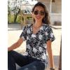 imageZeagoo Womens Short Sleeve Shirts for Summer Casual VNeck Blouse Shirts 2025 Dressy Tops with PleatsFlower9