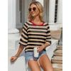 imageZeagoo Womens T Shirts Summer Casual Oversized Crewneck Loose Fit Short Sleeve Striped Tops Fashion Comfy Basic Tee BlousesBlack and Apricot Striped