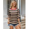 imageZeagoo Womens T Shirts Summer Casual Oversized Crewneck Loose Fit Short Sleeve Striped Tops Fashion Comfy Basic Tee BlousesBlack and Apricot Striped