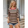 imageZeagoo Womens T Shirts Summer Casual Oversized Crewneck Loose Fit Short Sleeve Striped Tops Fashion Comfy Basic Tee BlousesBrown and Khaki Striped