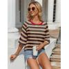 imageZeagoo Womens T Shirts Summer Casual Oversized Crewneck Loose Fit Short Sleeve Striped Tops Fashion Comfy Basic Tee BlousesBrown and Khaki Striped