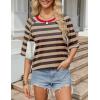 imageZeagoo Womens T Shirts Summer Casual Oversized Crewneck Loose Fit Short Sleeve Striped Tops Fashion Comfy Basic Tee BlousesBrown and Khaki Striped