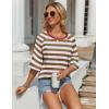imageZeagoo Womens T Shirts Summer Casual Oversized Crewneck Loose Fit Short Sleeve Striped Tops Fashion Comfy Basic Tee BlousesKhaki and White Striped