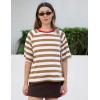 imageZeagoo Womens T Shirts Summer Casual Oversized Crewneck Loose Fit Short Sleeve Striped Tops Fashion Comfy Basic Tee BlousesKhaki and White Striped