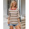 imageZeagoo Womens T Shirts Summer Casual Oversized Crewneck Loose Fit Short Sleeve Striped Tops Fashion Comfy Basic Tee BlousesKhaki and White Striped
