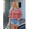 imageZeagoo Womens T Shirts Summer Casual Oversized Crewneck Loose Fit Short Sleeve Striped Tops Fashion Comfy Basic Tee BlousesRed and Apricot Striped