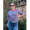 imageZeagoo Womens T Shirts Summer Casual Oversized Crewneck Loose Fit Short Sleeve Striped Tops Fashion Comfy Basic Tee BlousesRed and Green Striped