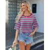 imageZeagoo Womens T Shirts Summer Casual Oversized Crewneck Loose Fit Short Sleeve Striped Tops Fashion Comfy Basic Tee BlousesRed and Green Striped