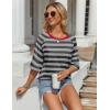 imageZeagoo Womens T Shirts Summer Casual Oversized Crewneck Loose Fit Short Sleeve Striped Tops Fashion Comfy Basic Tee BlousesStriped Gray